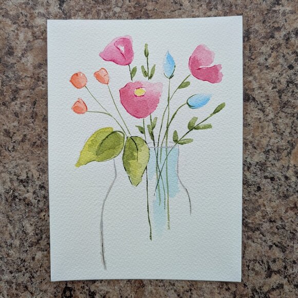 Original Painting Floral Watercolor Painting Wall Decor Art - Picture 2 of 2